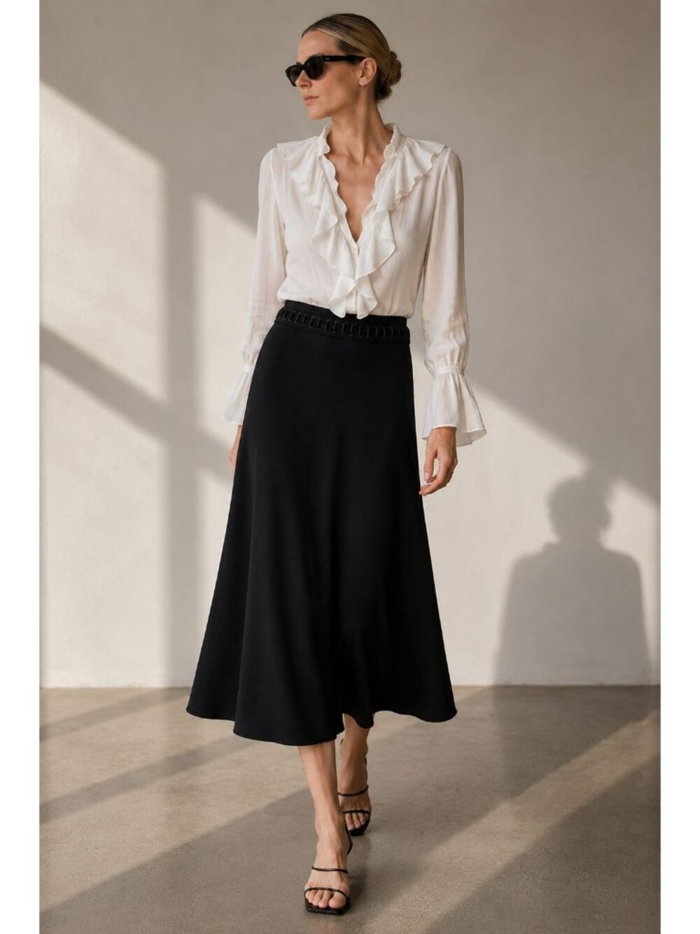 Alexander Wang Black Triacetate Silk Trim Midi Skirt size 6 Minimalist Luxury